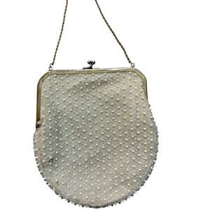 Vintage 1950s Ivory Cream Beaded Corde-Bead Purse evening formal bride wedding
